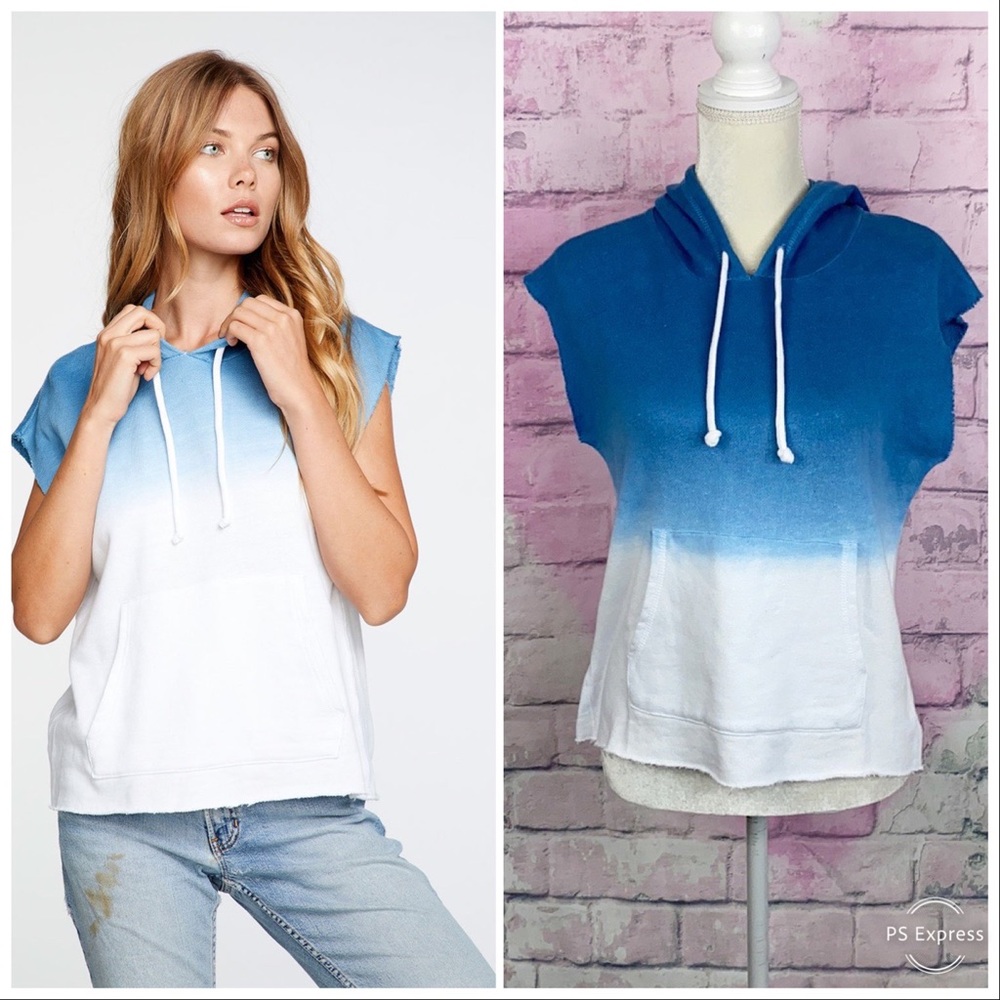 Chaser dip dye blue white linen blend sweatshirt S
